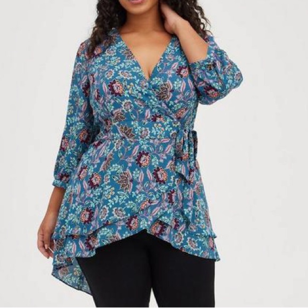 Torrid Georgette Floral Wrap Tunic Blouse